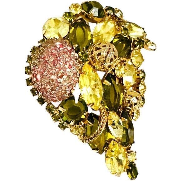 JULIANA DELIZZA & ELSTER D&E Green Cascading Gold Plated Filagree Fruit Salad Rh - Picture 2 of 6